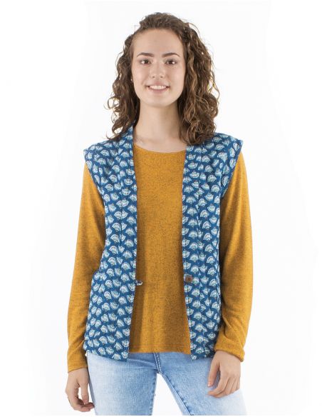 Chaqueta poliester acolchada sin mangas 1 boton estampado oriental