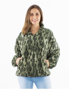 Chaqueta malla poliester polar estampado lovina