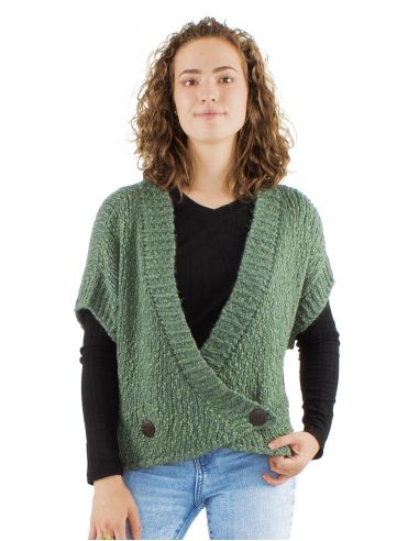 Chaqueta malla 55% acrilico 45% poliamida sans mangas 2 botones madera