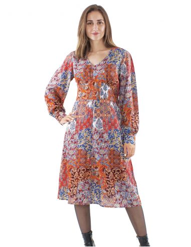 Vestido poliester doblado mangas largas estampado arta