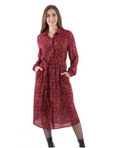 Vestido crepe de viscosa con botones con cintura mangas largas estampado safari