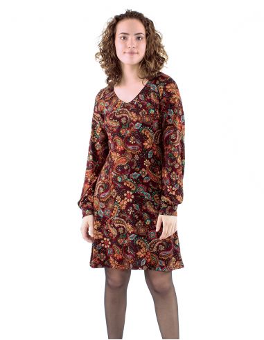 Vestido malla 95% poliester 5% elastano cuello v mangas largas estampado romanesque