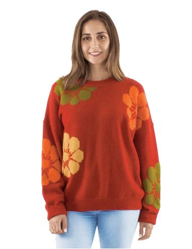 Jersey malla 64% acrilico 26% poliester 10% poliamida mangas largas estampado flores