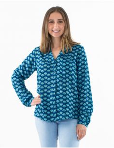 Blusa poliester con botones mangas largas estampado oriental
