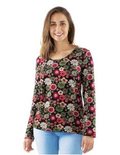 Blusa malla 95% poliester 5% elastano mangas largas estampado flower power