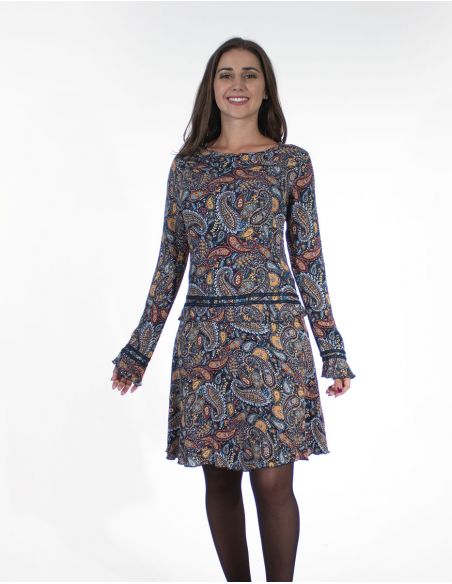 Vestido viscosa doblado estampado gaya 