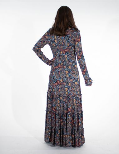 Vestido largo viscosa doblado estampado gaya 