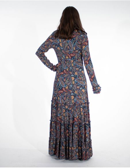 Vestido largo viscosa doblado estampado gaya 