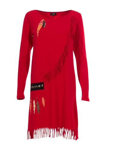 Vestido malla 97% algodon 3% elastano con flecos