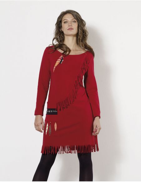 Vestido malla 97% algodon 3% elastano con flecos