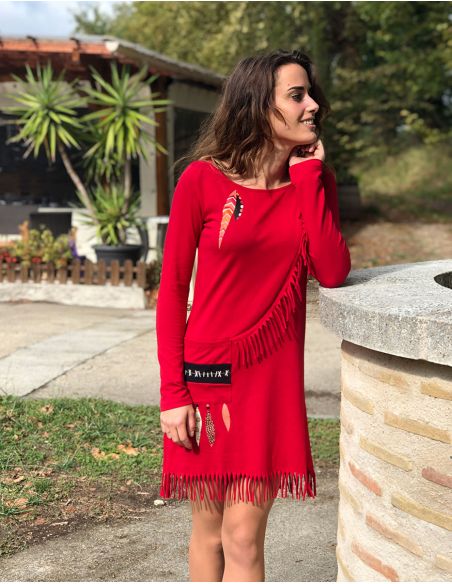 Vestido malla 97% algodon 3% elastano con flecos