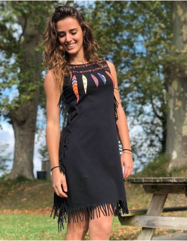 Vestido malla 97% algodón 3% elastano sans mangas con flecos