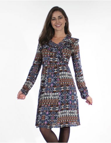 Vestido crepe de viscosa doblado estampado santiago