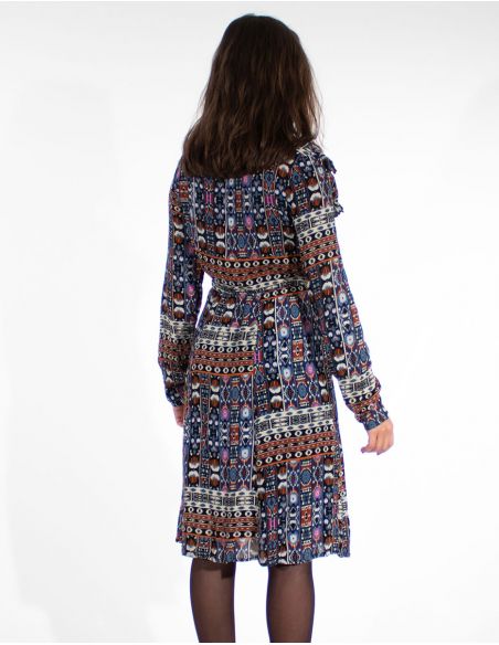 Vestido crepe de viscosa doblado estampado santiago