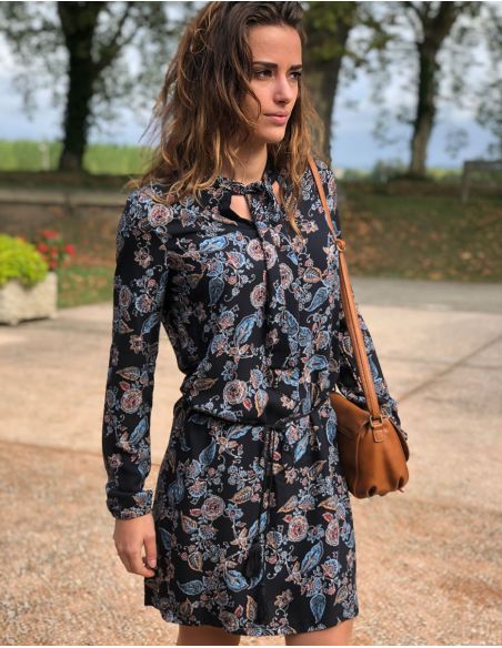 Vestido crepe de viscosa mangas largas estampado jakarta