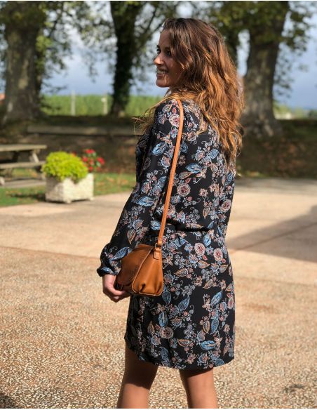 Vestido crepe de viscosa mangas largas estampado jakarta