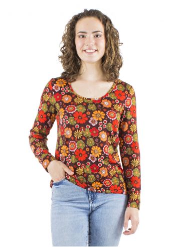 Blusa malla 95% poliester 5% elastano mangas largas estampado flower power