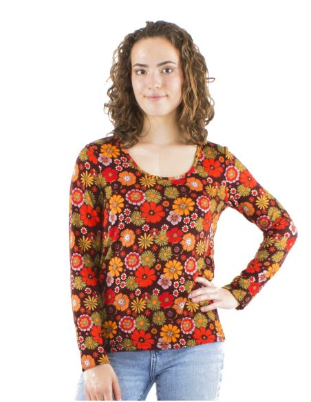 Blusa malla 95% poliester 5% elastano mangas largas estampado flower power