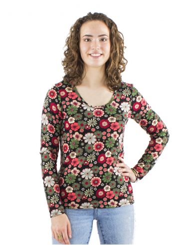 Blusa malla 95% poliester 5% elastano mangas largas estampado flower power