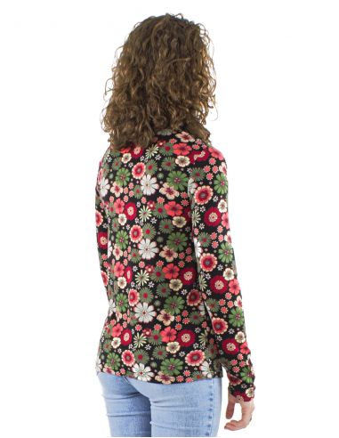 Blusa malla 95% poliester 5% elastano con botones mangas largas estampado flower power
