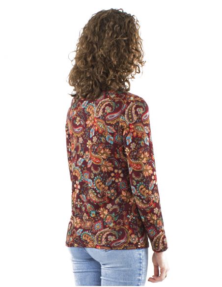 Blusa malla 95% poliester 5% elastano cuello v mangas largas estampado romanesque