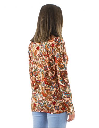 Blusa malla 95% poliester 5% elastano cuello v mangas largas estampado romanesque