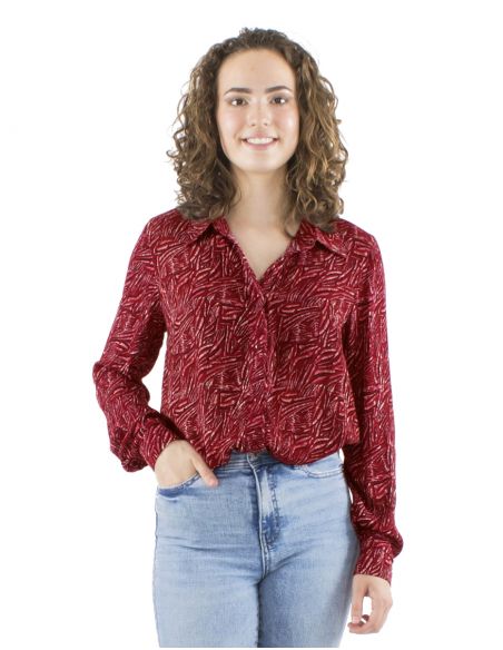 Blusa crepe de viscosa con botones mangas largas estampado safari