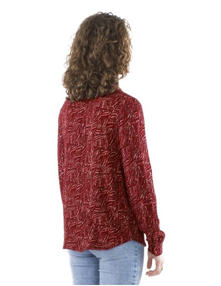 Blusa crepe de viscosa con botones mangas largas estampado safari