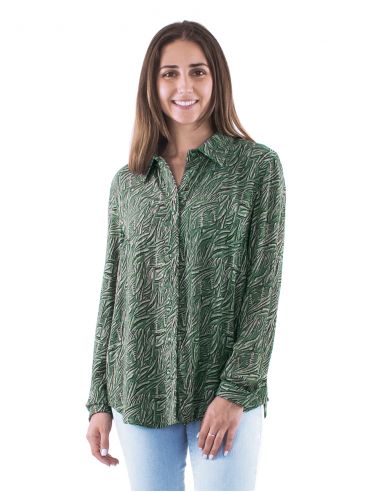 Blusa crepe de viscosa con botones mangas largas estampado safari