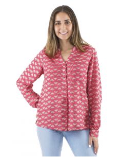 Blusa poliester con botones mangas largas estampado oriental 2