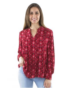 Blusa viscosa crepe estampado ikat fushia mangas 2