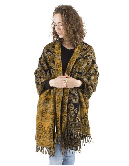 Chal acrilico flecos jacquart rosas