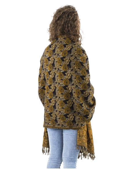 Chal acrilico flecos jacquart rosas