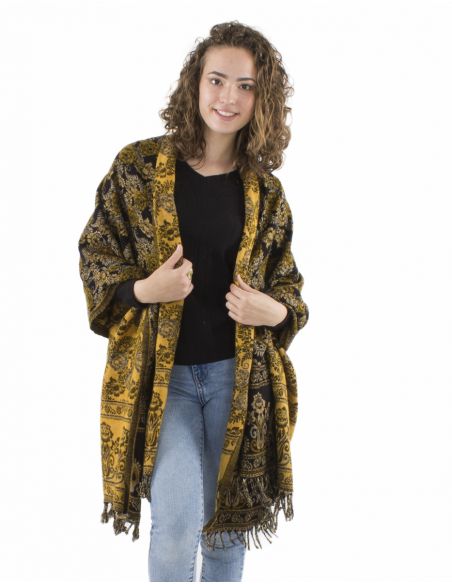 Chal acrilico flecos jacquart rosas