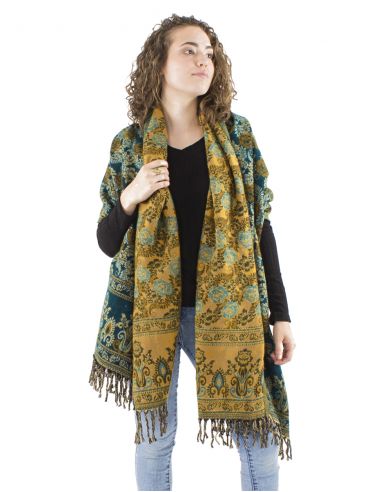 Chal acrilico flecos jacquart rosas