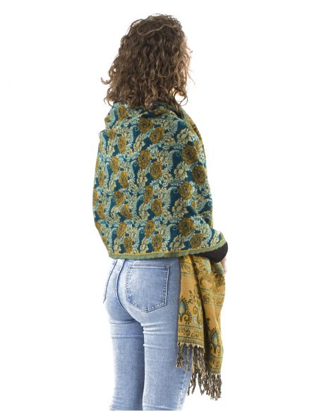 Chal acrilico flecos jacquart rosas