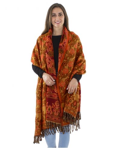 Chal acrilico flecos jacquart rosas