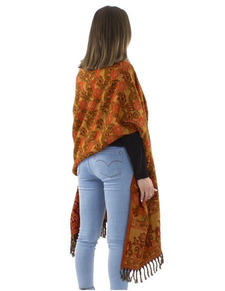 Chal acrilico flecos jacquart rosas