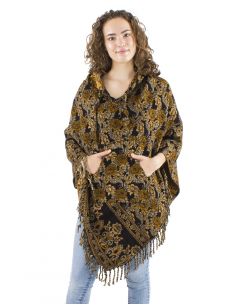 Poncho acrilico triangulo flecos jacquart rosas 2