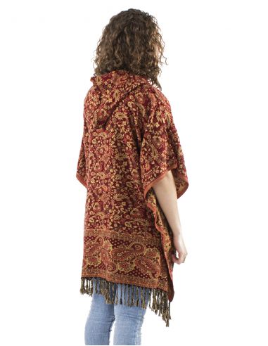 Poncho acrilico cuadradoflecos jacquart cachemir con capucha