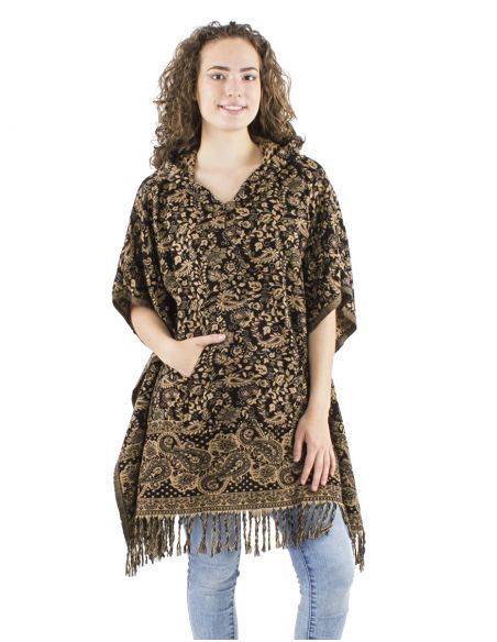 Poncho acrilico cuadradoflecos jacquart cachemir con capucha