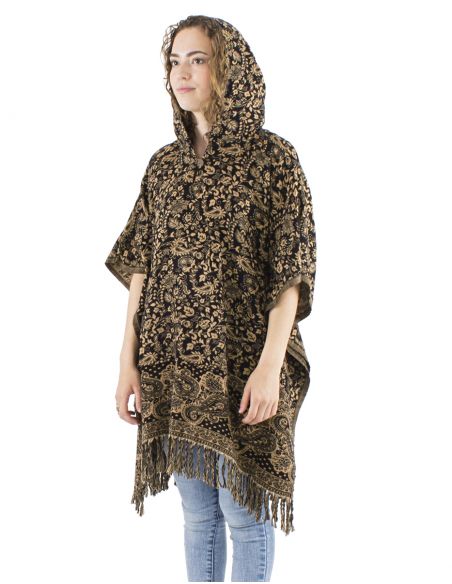 Poncho acrilico cuadradoflecos jacquart cachemir con capucha