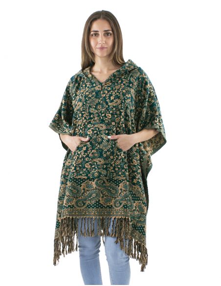 Poncho acrilico cuadradoflecos jacquart cachemir con capucha