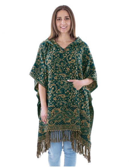 Poncho acrilico cuadradoflecos jacquart cachemir con capucha