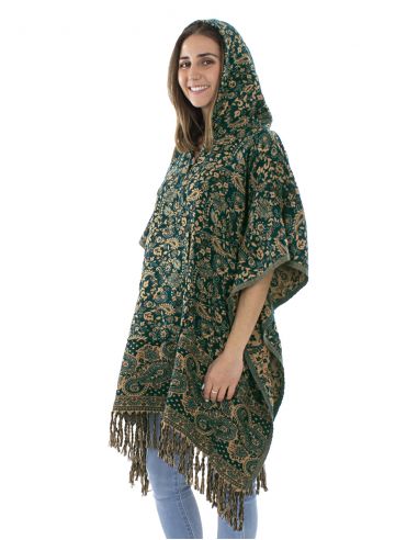 Poncho acrilico cuadradoflecos jacquart cachemir con capucha