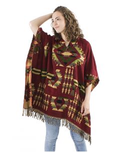 Poncho acrilico cuadrado flecos jacquart geometrico con capucha 2