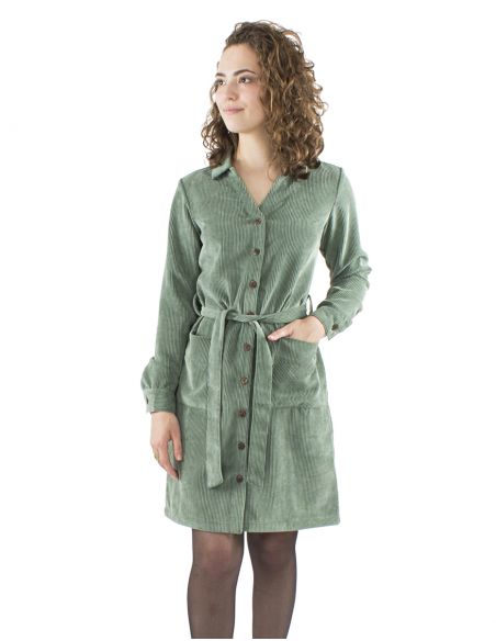 Vestido 88% poliester 12% poliamida con botones terciopelo cotele