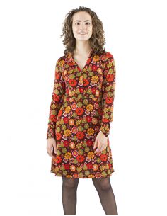 Vestido malla 95% poliester 5% elastano arriba con botones estampado flower power 2