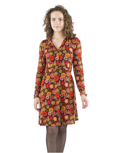 Vestido malla 95% poliester 5% elastano arriba con botones estampado flower power