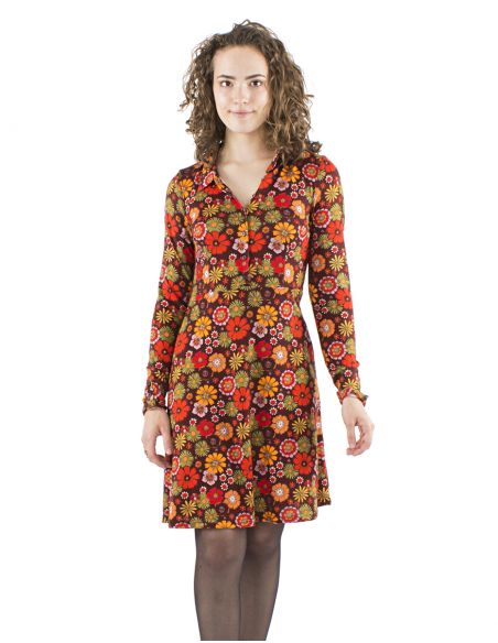 Vestido malla 95% poliester 5% elastano arriba con botones estampado flower power